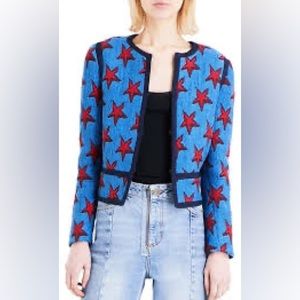 July 4th Sandro Jacket S 38 NWT Bristol Star Crop Jacquard Blue Red Luxury Party